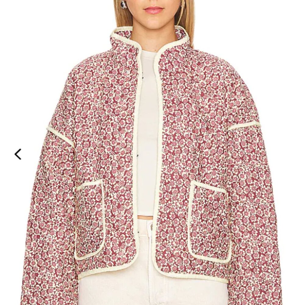 NWT Free People lookalike maroon floral quilted jacket, size large